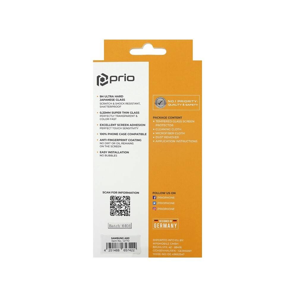 prio Displayschutzglas für Samsung A80 transparent