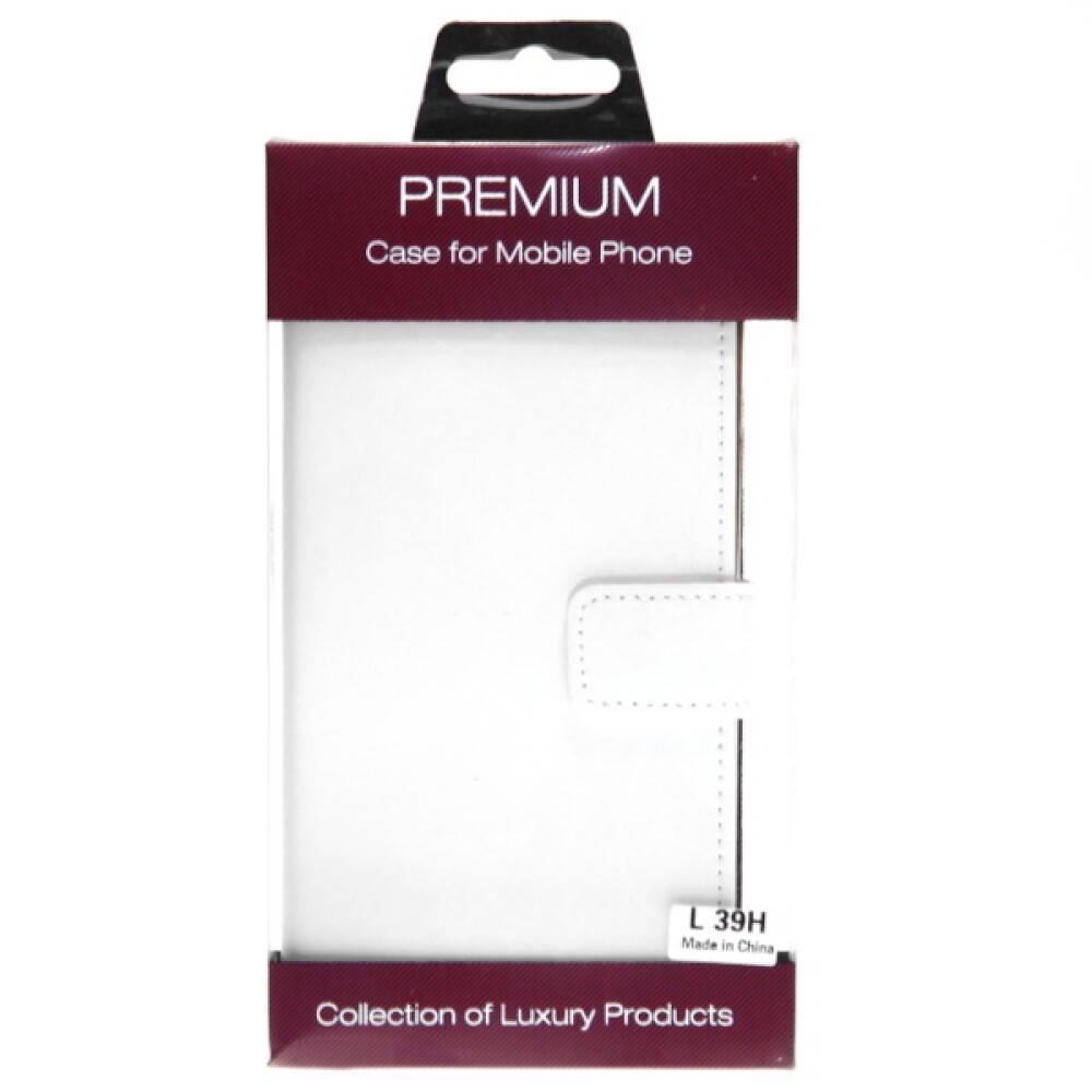Weiße Premium-Handyhülle in Verpackung mit der Aufschrift „PREMIUM