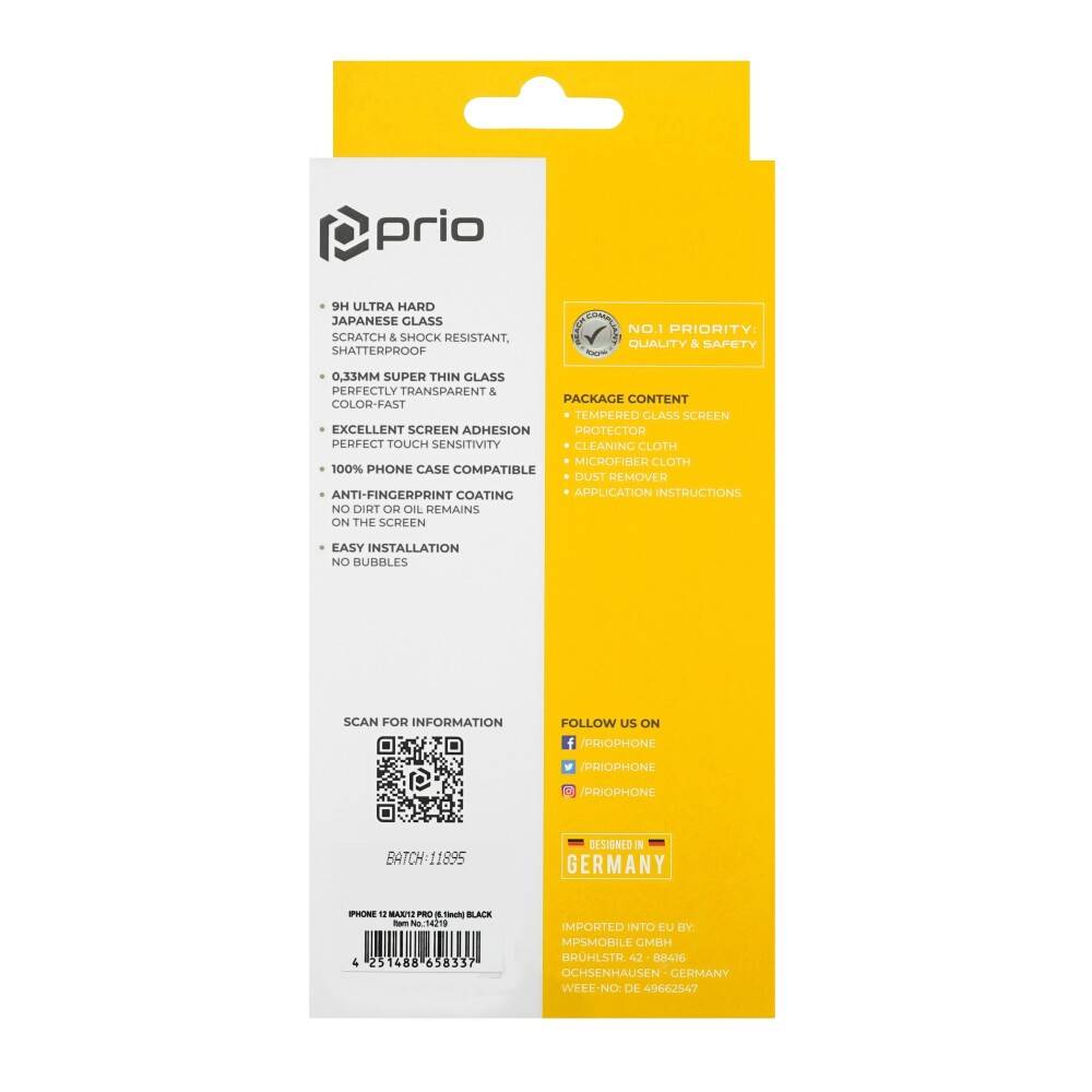 prio 3D Displayschutzglas für iPhone 12 / 12 Pro schwarz