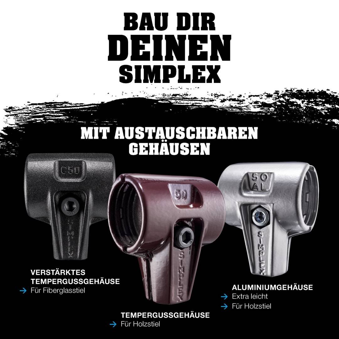 HALDER SIMPLEX Schonhammer Ø 30 mm TPE-mid grau mit verstärkem Tempergussgehäuse und Fiberglasstiel