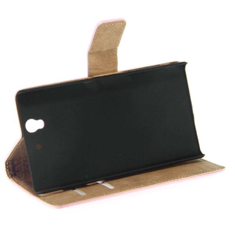 Book Case Handyhülle für Sony Xperia Z Pink Lederhülle 4250710507894