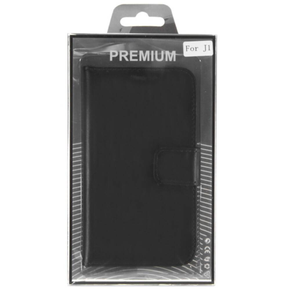 Leder Handyhülle für Samsung Galaxy J1 Schwarz Schutz Case