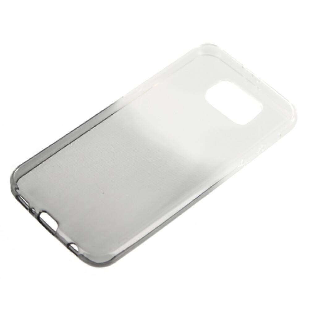 Transparentes Schutz-Smartphone-Case in schräger Ansicht mit Ausschnitten für Kamera und Anschlüsse.