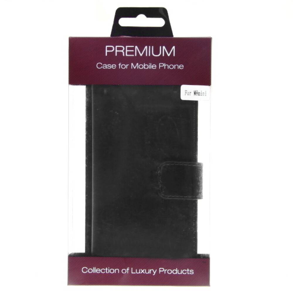 Schwarze Premium-Handyhülle in Einzelhandelsverpackung, beschriftet mit „Case for Mobile Phone" und „For Mobile"", mit dunkelrotem Kopf- und Fußbereich.