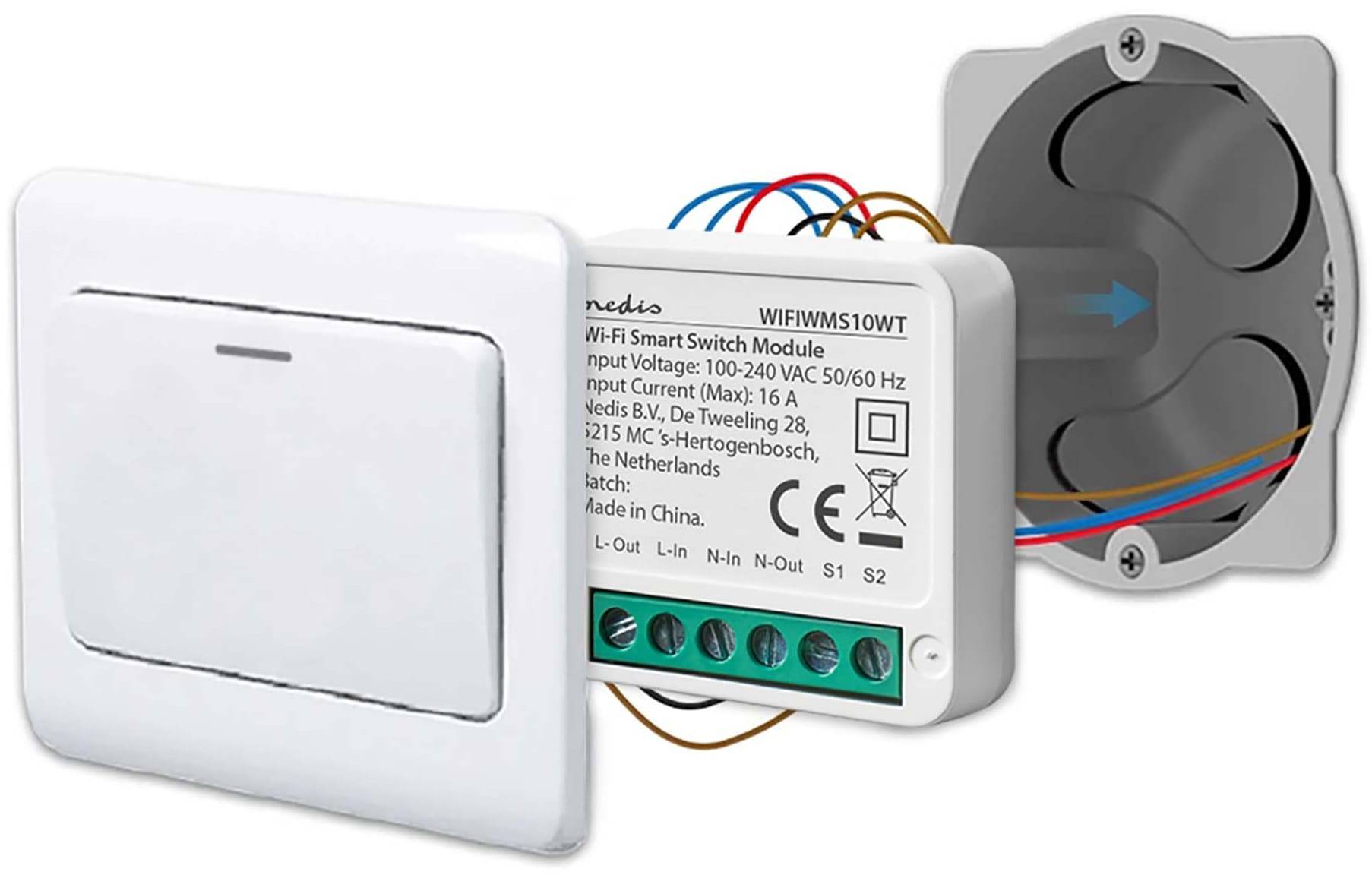 NEDIS Power Switch SmartLife, Einbaumodul Schalter, weiß