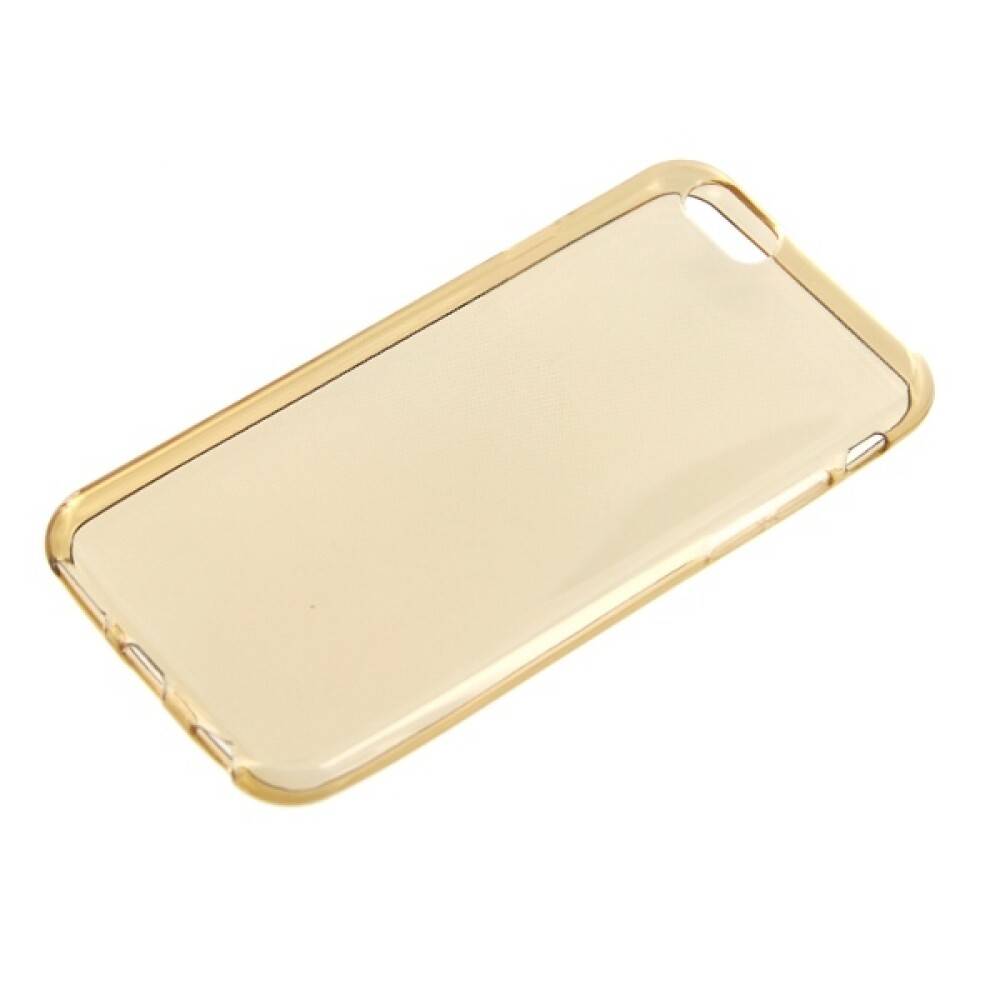 Transparente Smartphone-Hülle mit goldenem Rand auf weißem Hintergrund.
