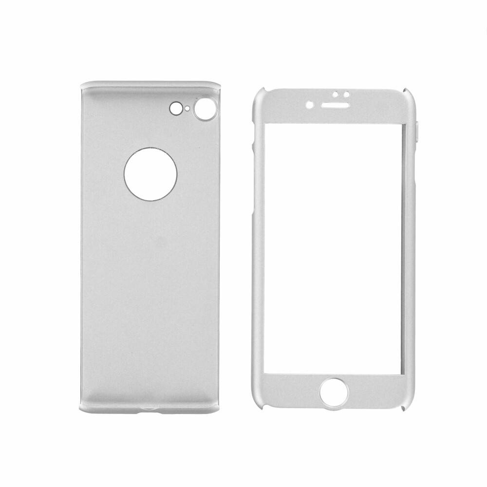 360° Handyhülle für iPhone 7 Silber Schutz Tasche
