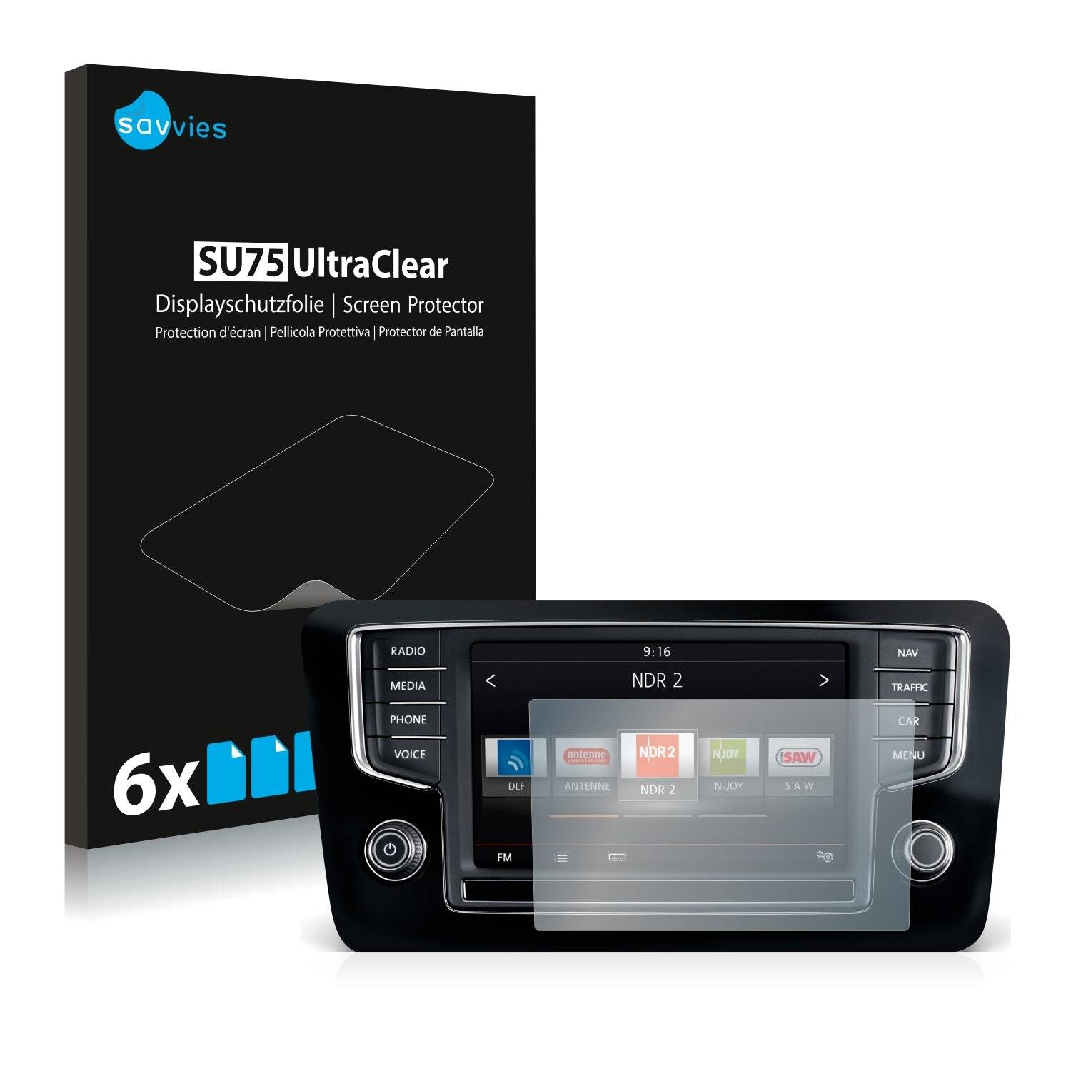 6x Savvies SU75 Displayschutzfolie für Volkswagen Sharan 2015 Composition Media 6.5