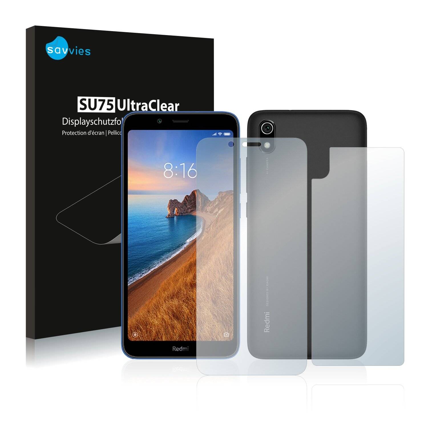 18x Savvies SU75 Displayschutzfolie für Xiaomi Redmi 7A (Vorder +