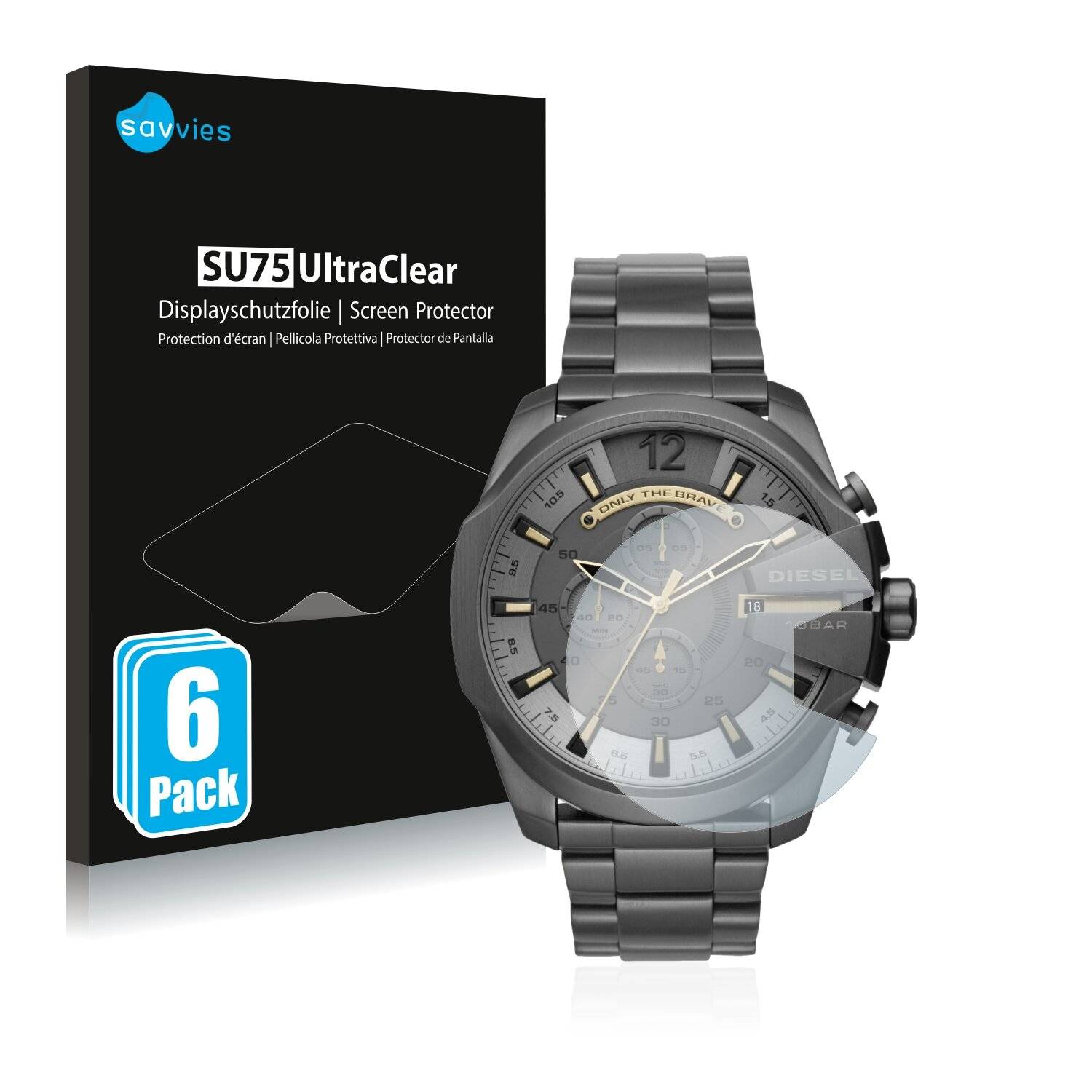 6x Savvies SU75 Displayschutzfolie für Diesel Chronograph