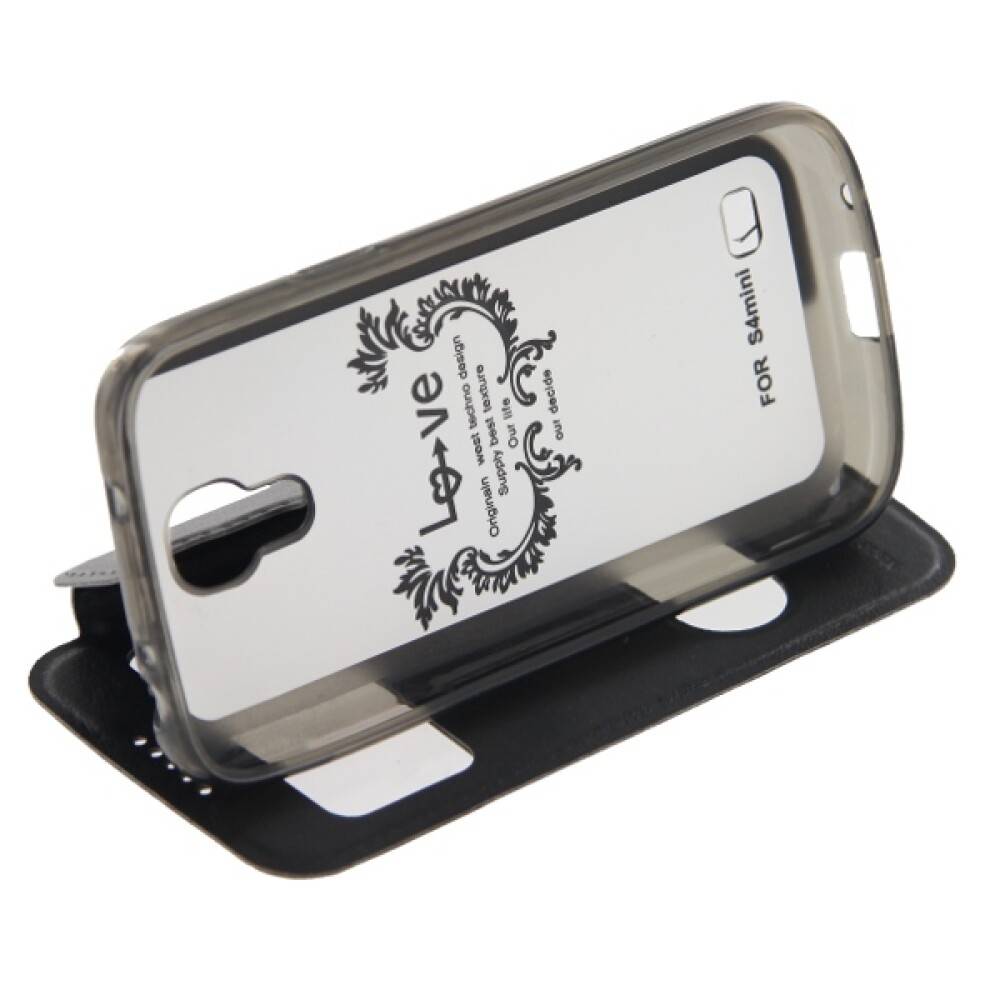 Flip Cover Handyhülle für Samsung Galaxy S4 mini Schwarz Schutz Tasche