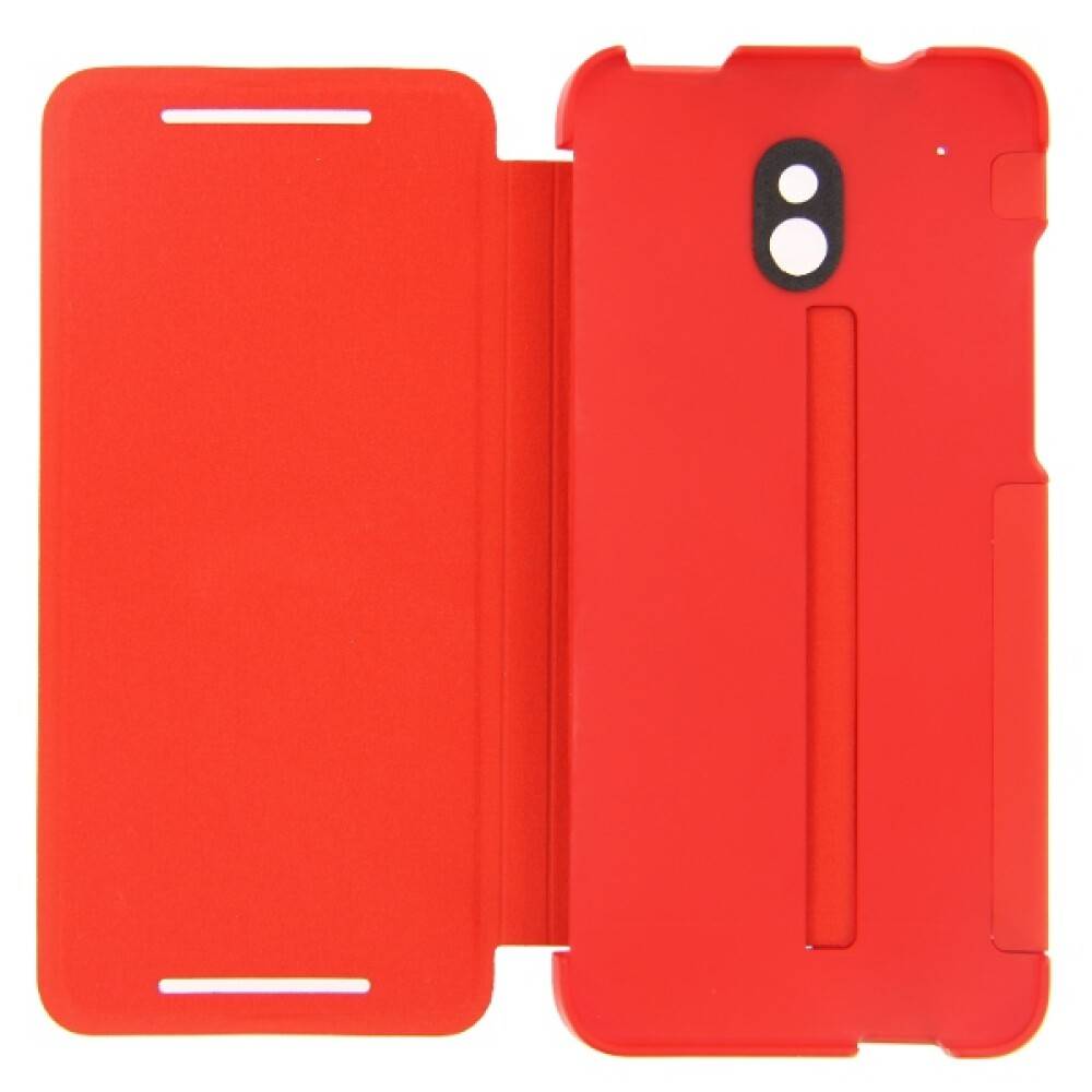 Ein roter Smartphone-Hülle mit einer Aussparung für die Kamera und die Tasten, die sowohl die Vorder- als auch die Rückseite zeigt.