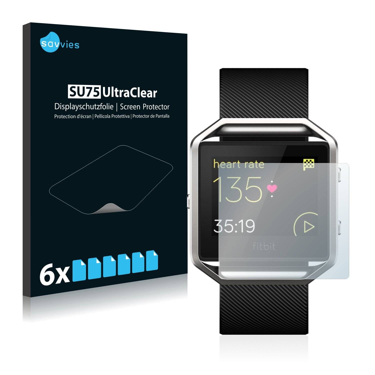 6x Savvies SU75 Displayschutzfolie für Fitbit