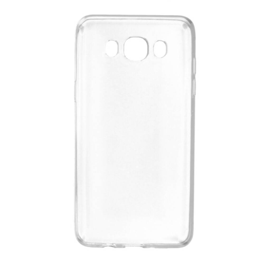 Ein transparentes Handyhülle, die für ein bestimmtes Smartphone-Modell entwickelt wurde und Ausschnitte für die Kamera und Tasten aufweist, auf weißem Hintergrund.