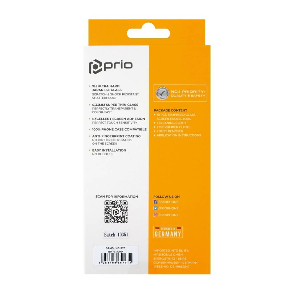 prio 10x 3D Displayschutzglas für Samsung S20 schwarz
