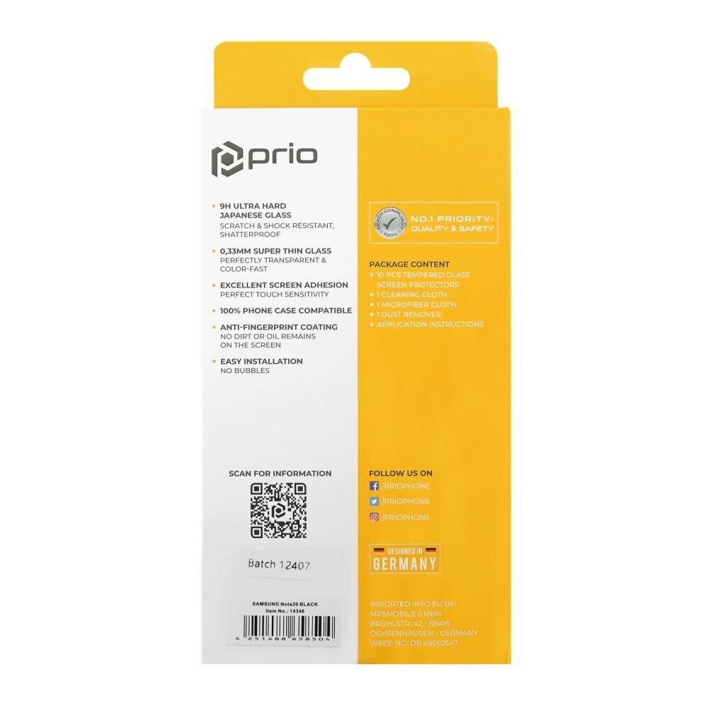 prio 10x 3D Displayschutzglas für Samsung Note20 schwarz