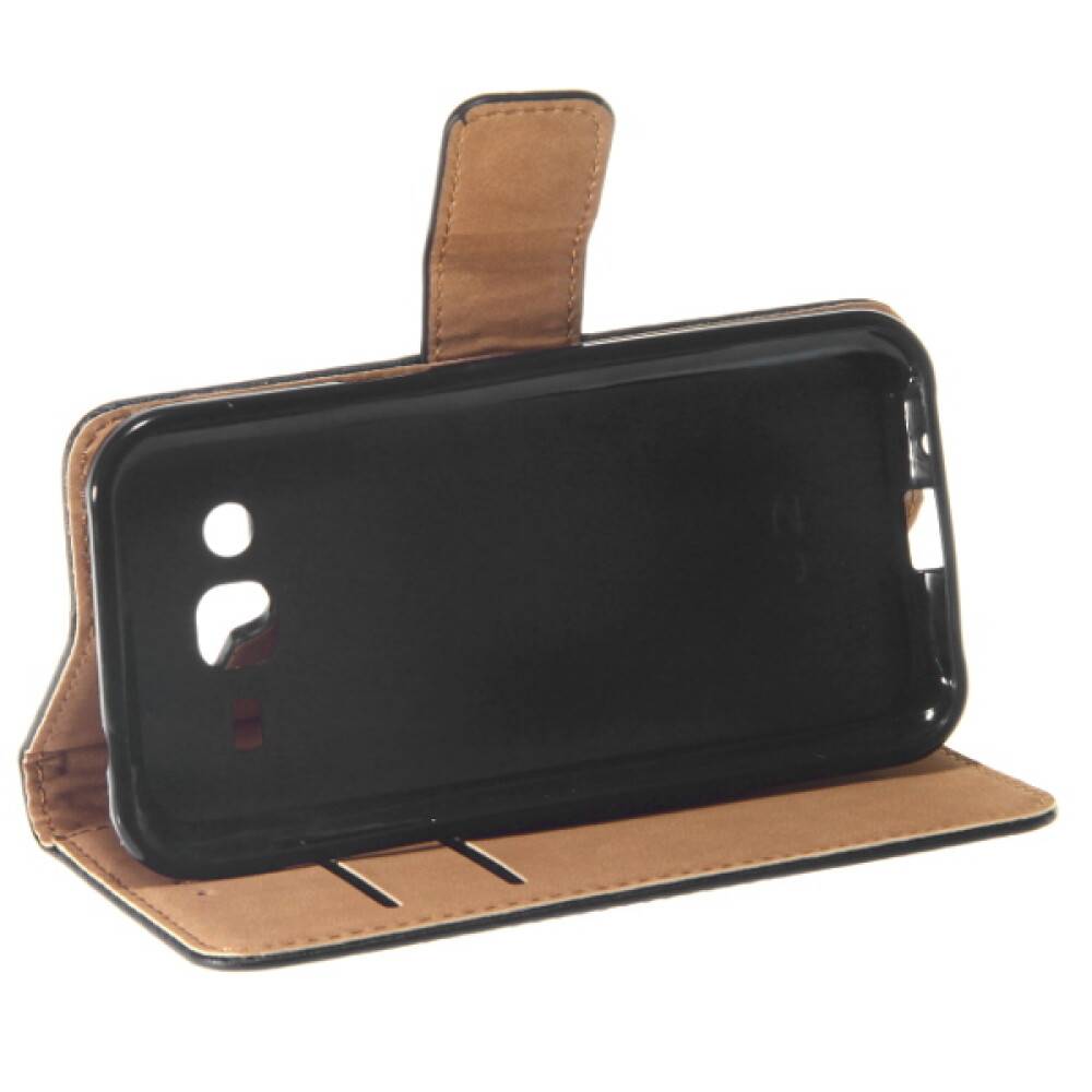 Leder Handyhülle für Samsung Galaxy J2 Schwarz Schutz Case