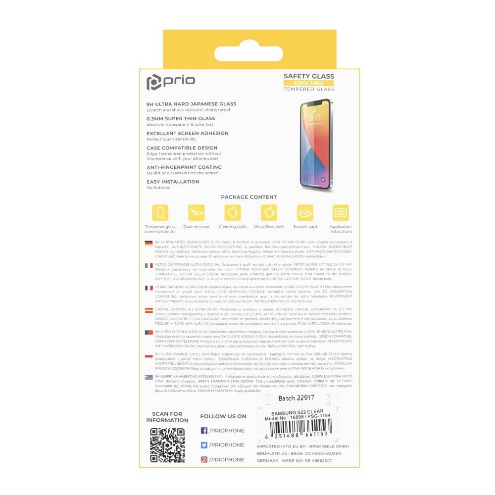 prio Displayschutzglas für Samsung S22 transparent