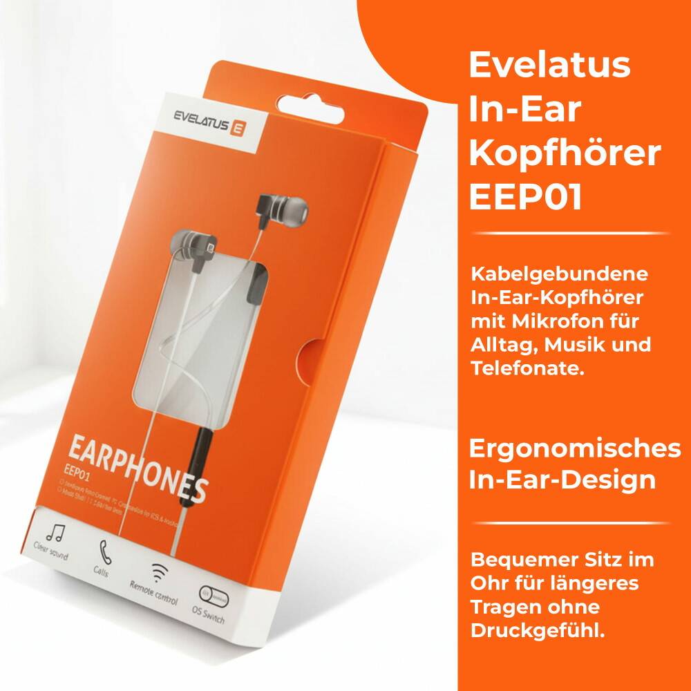 Original Evelatus EEP01 Kopfhörer schwarz - Datenkabel Handy Ladekabel