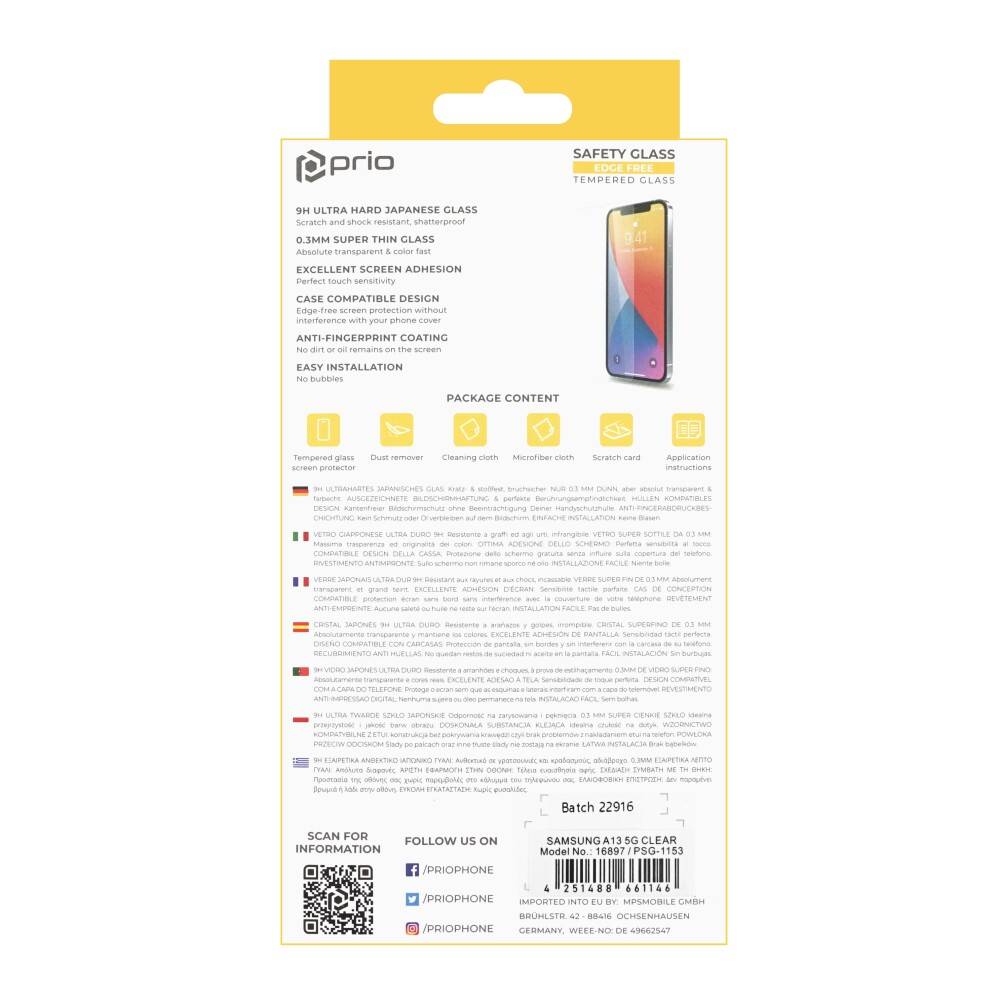 prio Displayschutzglas für Samsung A13 5G transparent