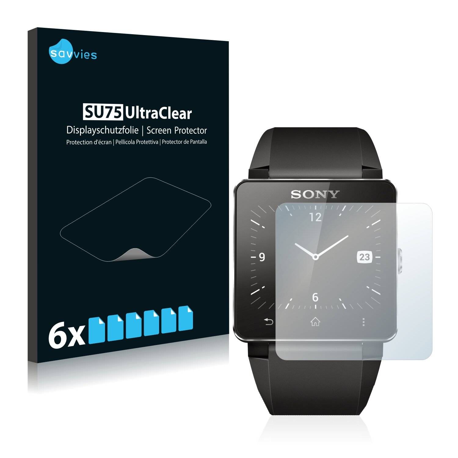 6x Savvies SU75 Displayschutzfolie für Sony Smartwatch