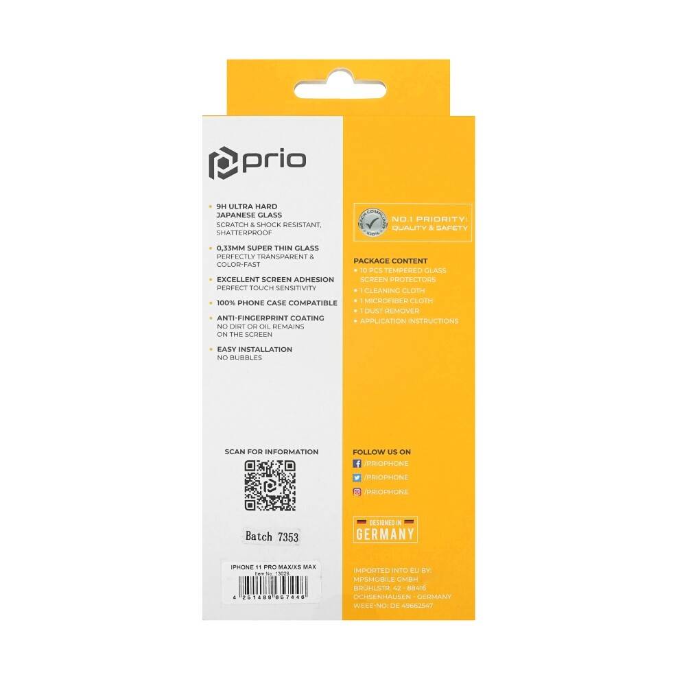 prio 10x Displayschutzglas für iPhone 11 Pro Max/XS Max transparent