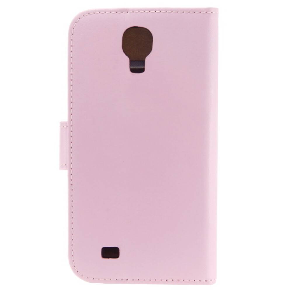 Rosa Smartphone-Folio-Case geschlossen gezeigt, mit Kameraausschnitt und Seitenlasche.