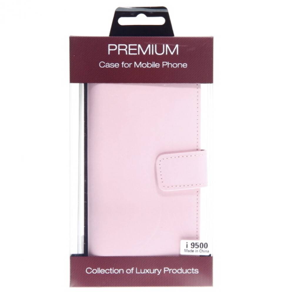Rosa Premium-Handyhülle in Einzelhandelverpackung mit dem Etikett "PREMIUM Case for Mobile Phone"" und ""Collection of Luxury Products"".