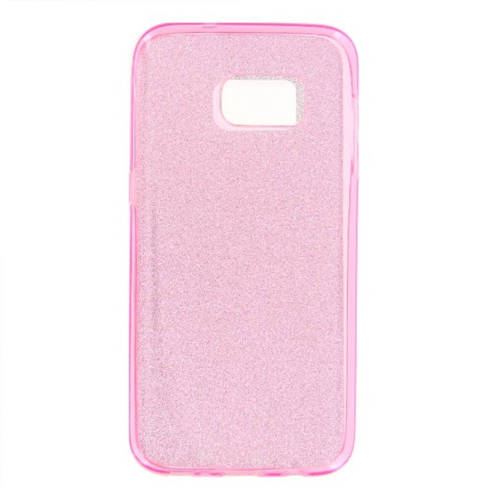 Eine rosa glitzernde Smartphone-Schutzhülle mit Aussparung für die Kamera und Tasten, entworfen für Schutz und Stil.