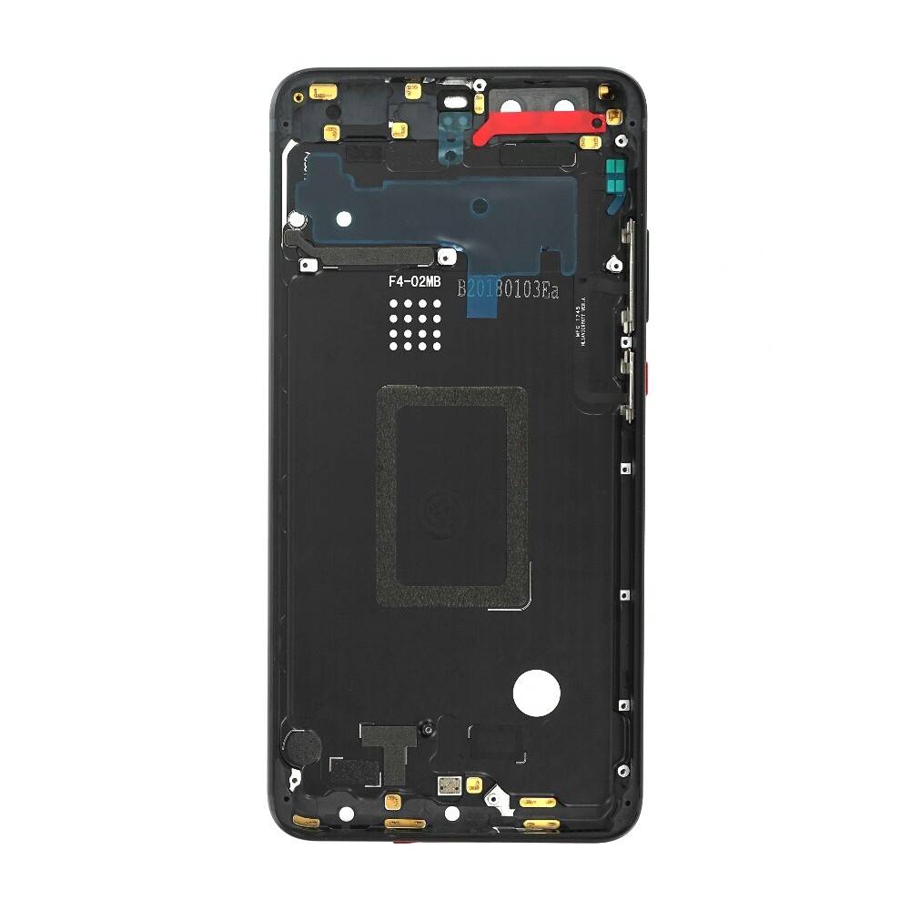 Rückansicht des internen Smartphone-Rahmens mit Batteriefach, Lautsprecherbereich und Befestigungspunkten.