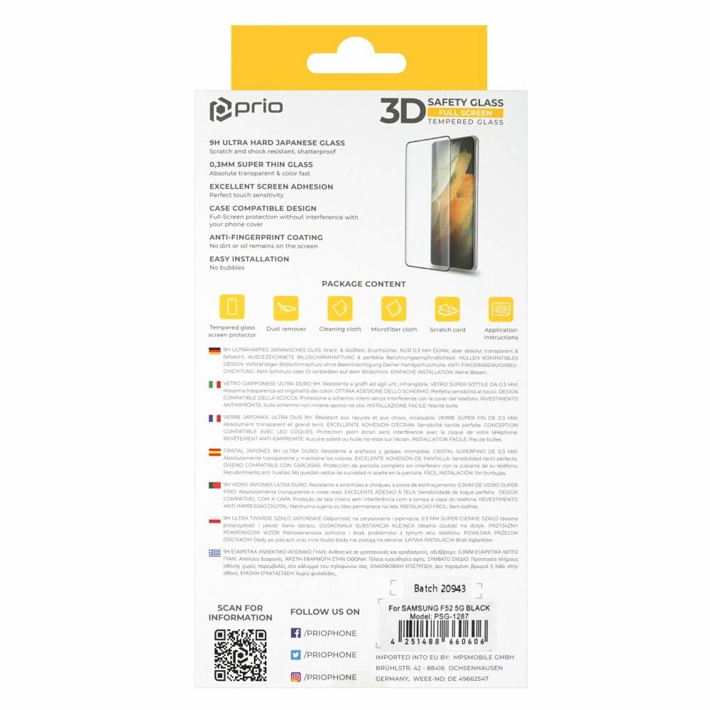 prio 3D Displayschutzglas für Samsung F52 5G schwarz