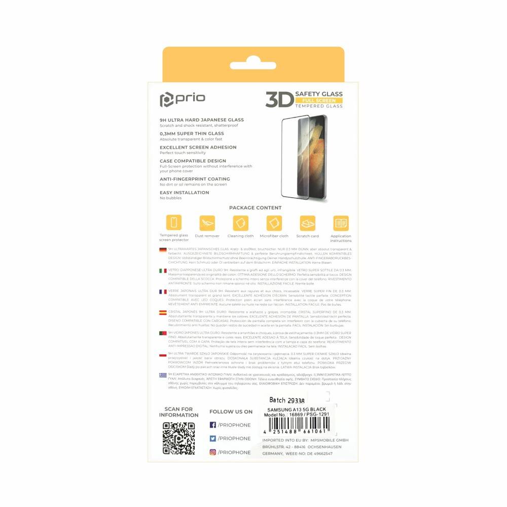 prio 3D Displayschutzglas für Samsung A13 5G schwarz