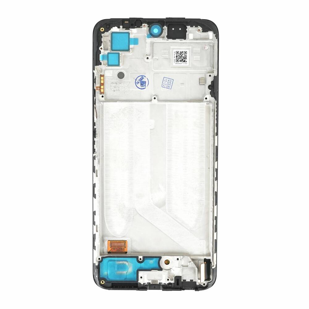 Rückansicht eines zerlegten Smartphones mit internen Komponenten wie Batteriefach, Kameramodul und Leiterplatte.