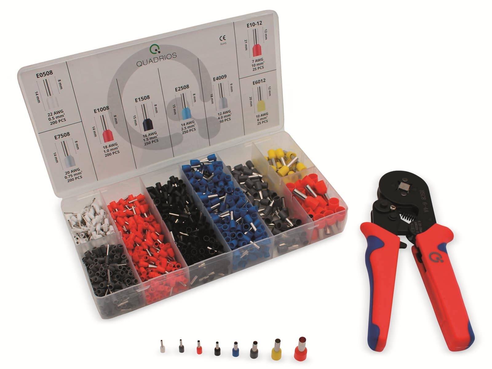 QUADRIOS Aderendhülsen-Set mit Crimpzange 2005CA001, 440 V, 1200 Stück