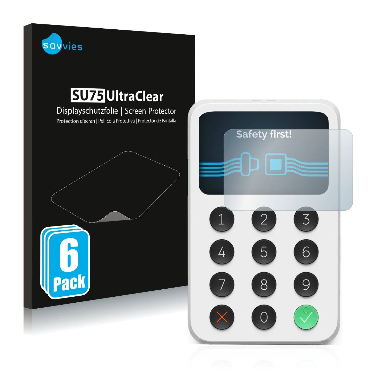 6x Savvies SU75 Displayschutzfolie für Zettle Reader