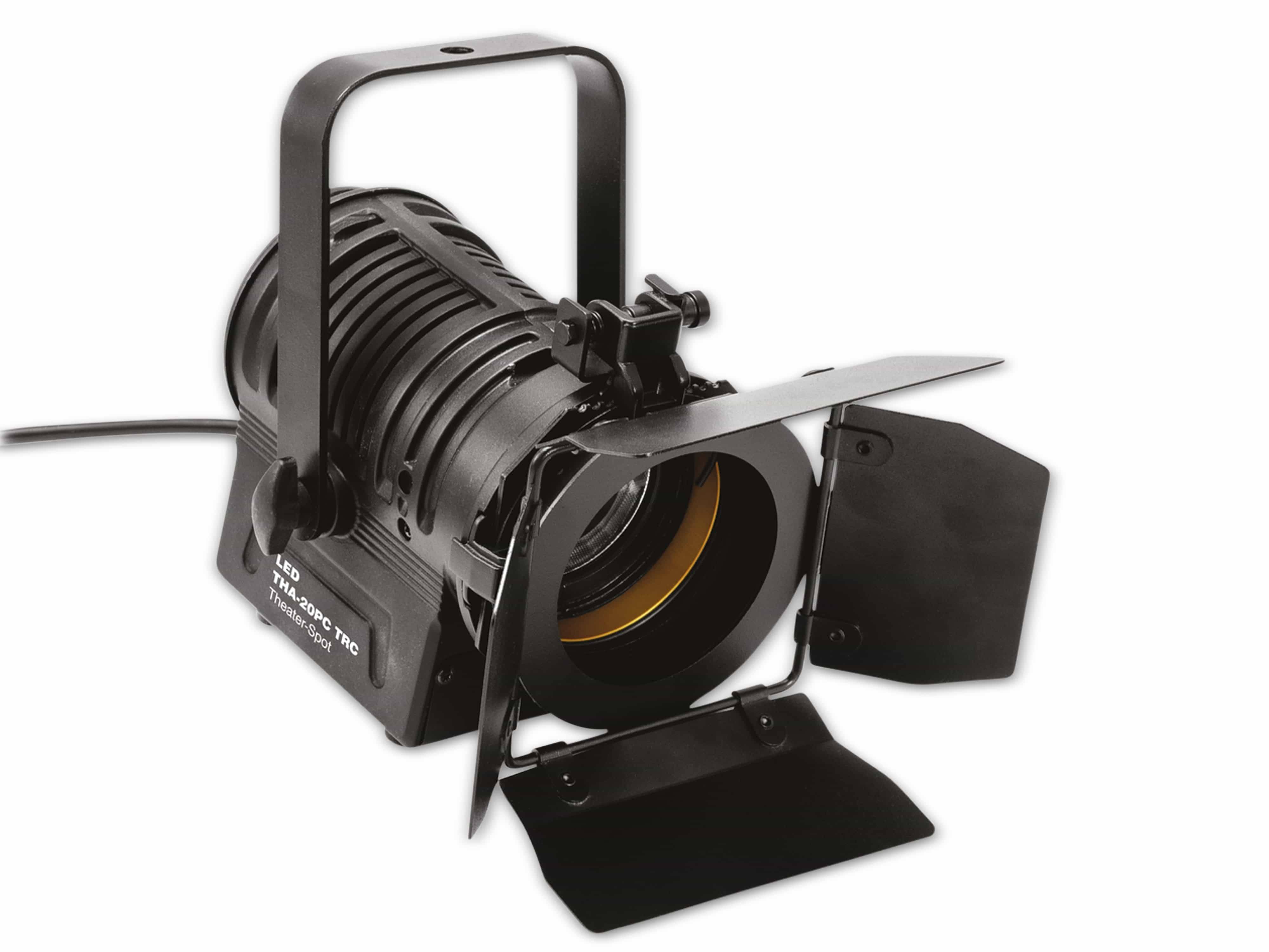 Ein schwarzes LED-Studioleuchte mit einstellbaren Flügeltüren, das zur Lenkung und Fokussierung von Licht in der Fotografie oder Filmproduktion verwendet wird.