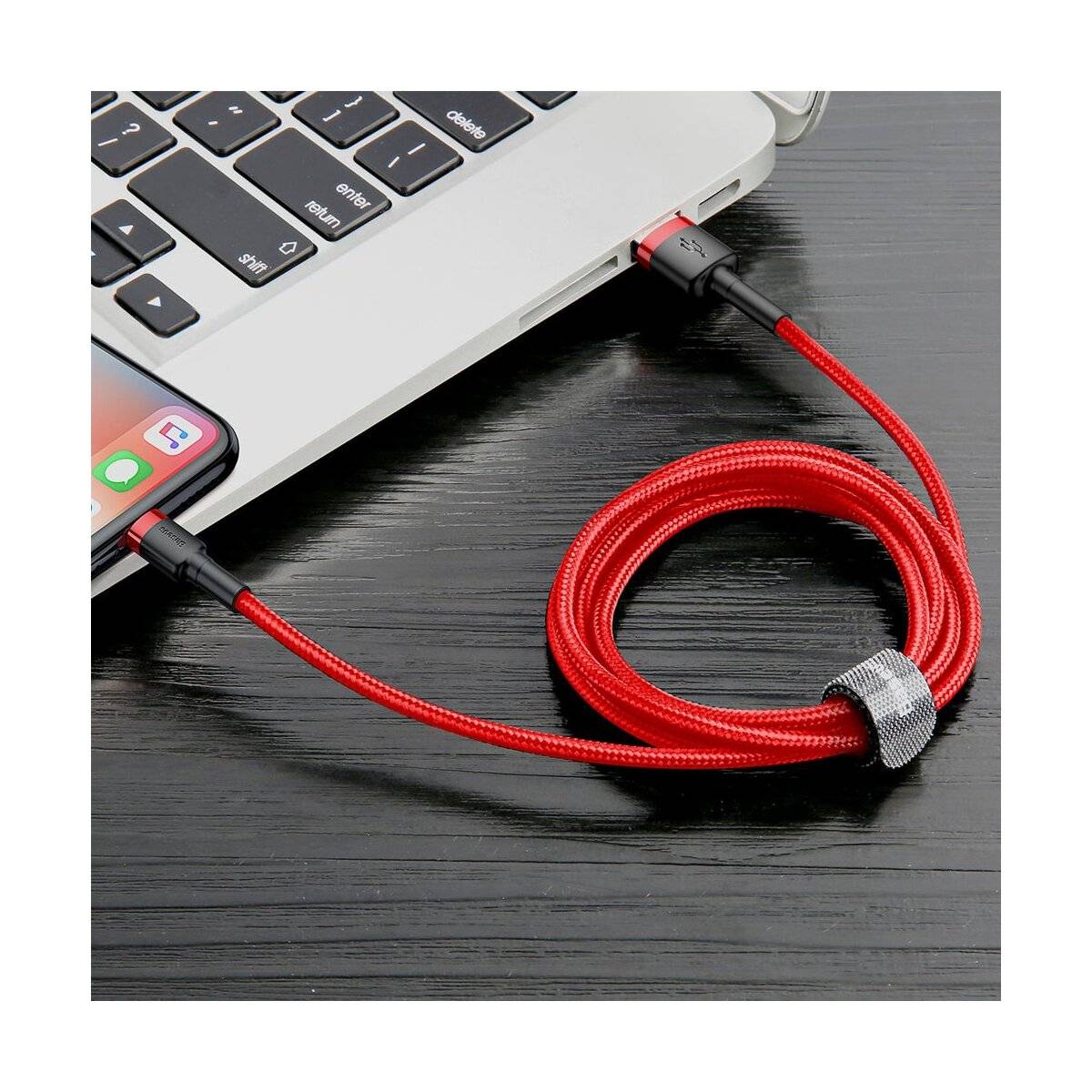 Baseus Cafule Cable durabel Kabel mit Nylon geflochtenes Ladekabel USB / Lightning QC3.0 2.4A 0,5M rot (CALKLF-A09)