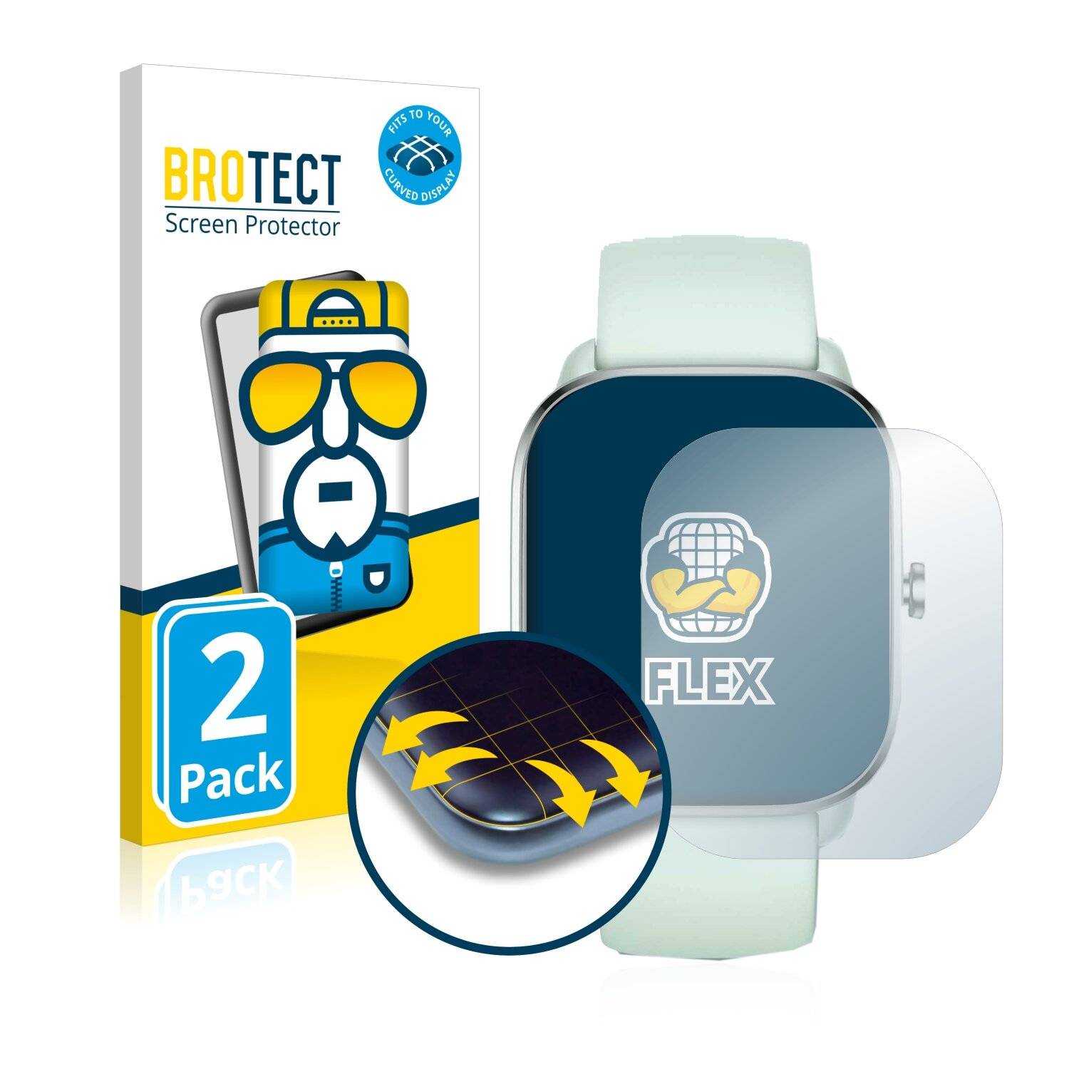 2x BROTECT Flex Full-Cover Displayschutzfolie für Huami Amazfit GTS 4
