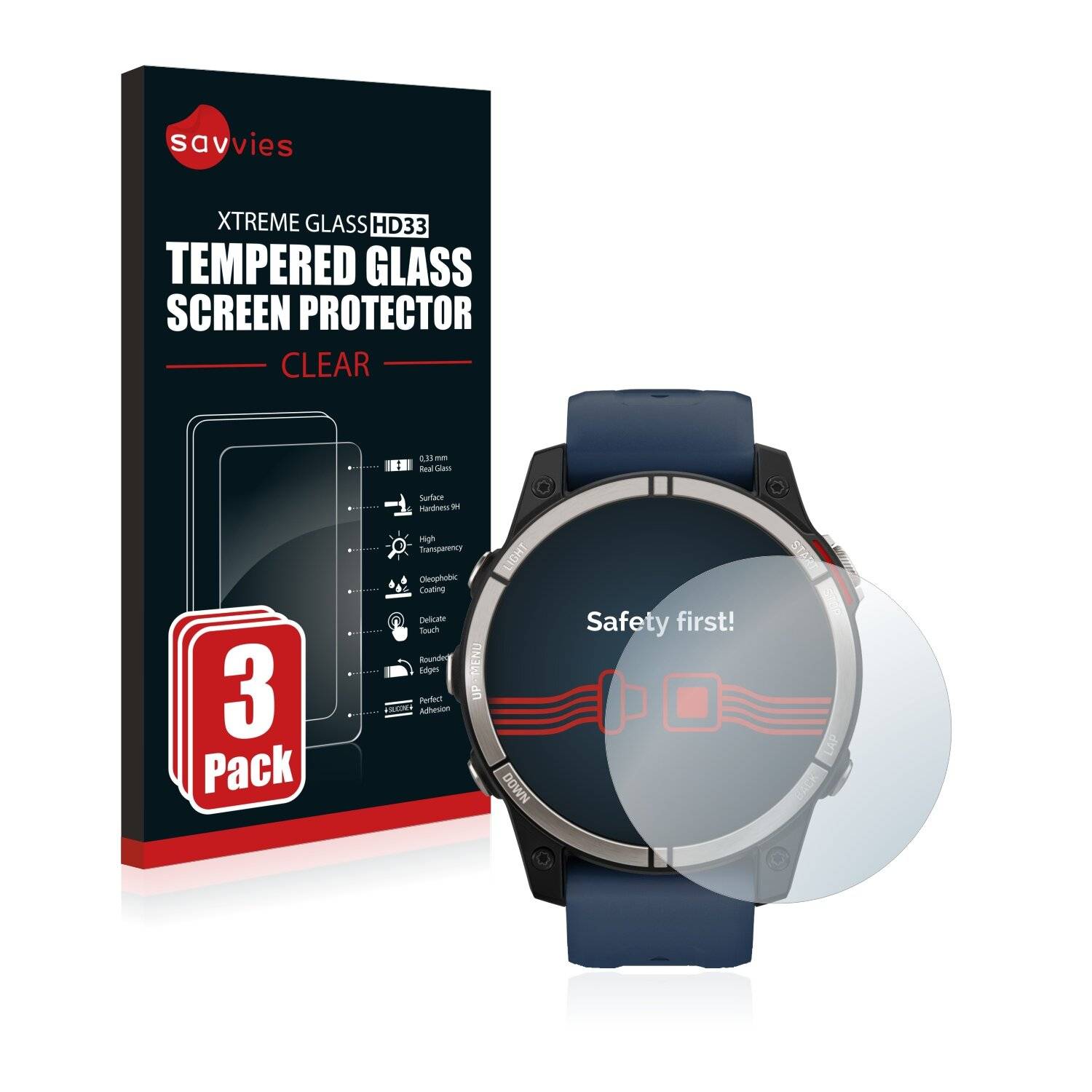 3x Savvies HD33 Clear Schutzglas für Garmin quatix
