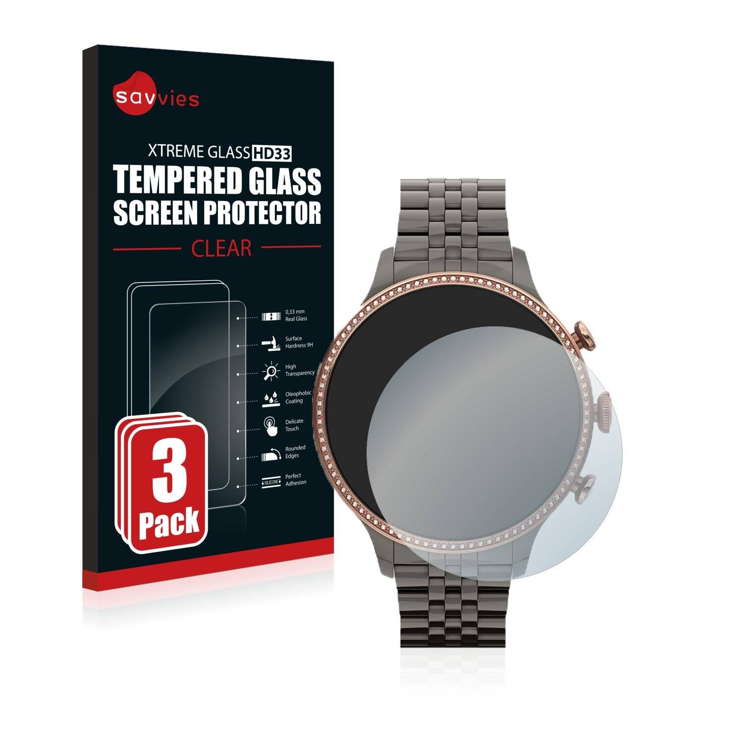 3x Savvies HD33 Clear Schutzglas für Fossil Gen 6