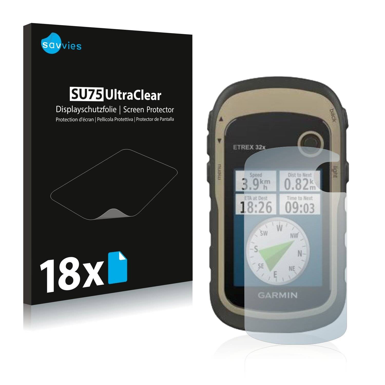 18x Savvies SU75 Displayschutzfolie für Garmin eTrex