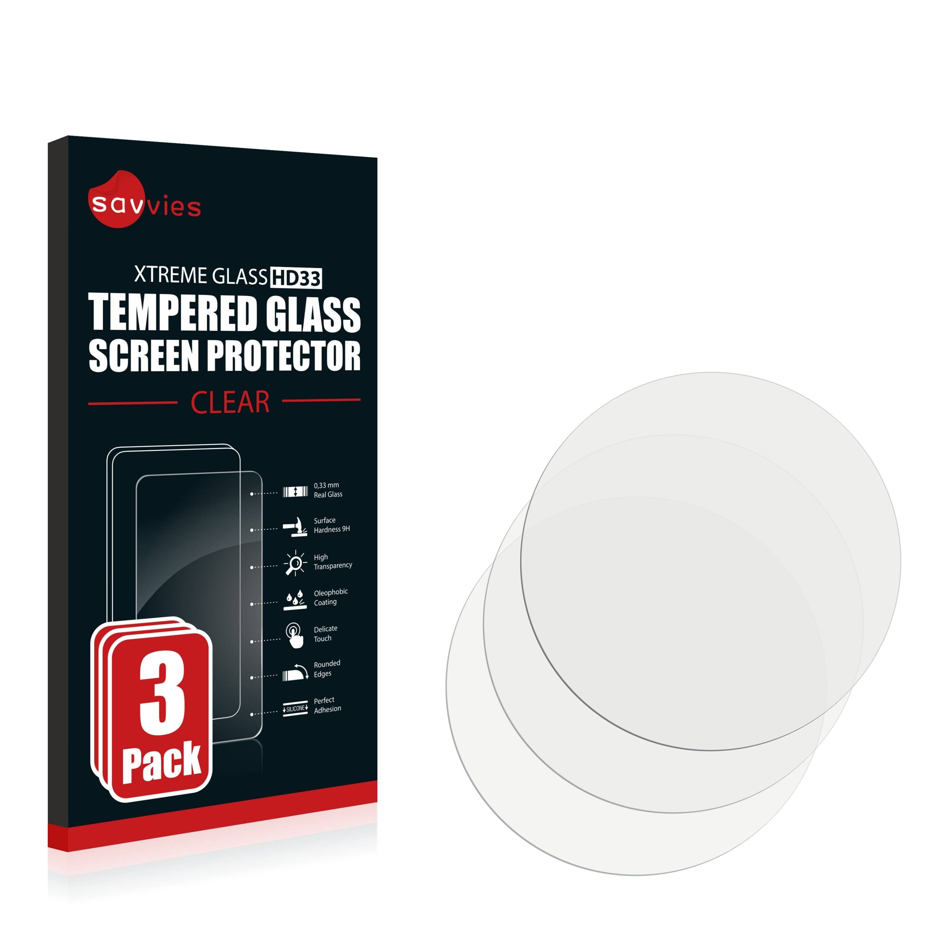 3x Savvies HD33 Clear Schutzglas für Armbanduhren (Kreisrund, ø: 31