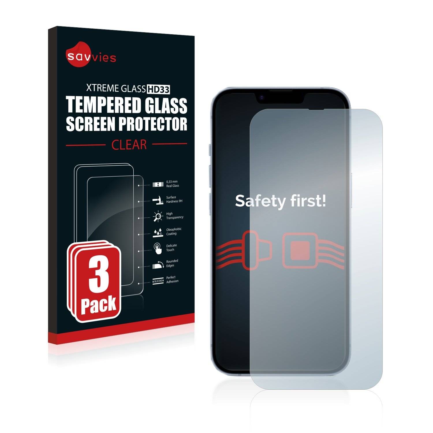 3x Savvies HD33 Clear Schutzglas für Apple iPhone