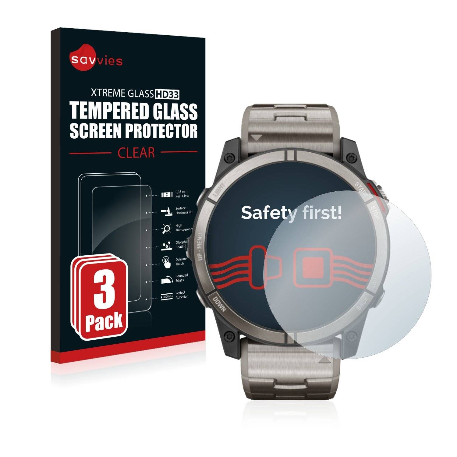 3x Savvies HD33 Clear Schutzglas für Garmin quatix