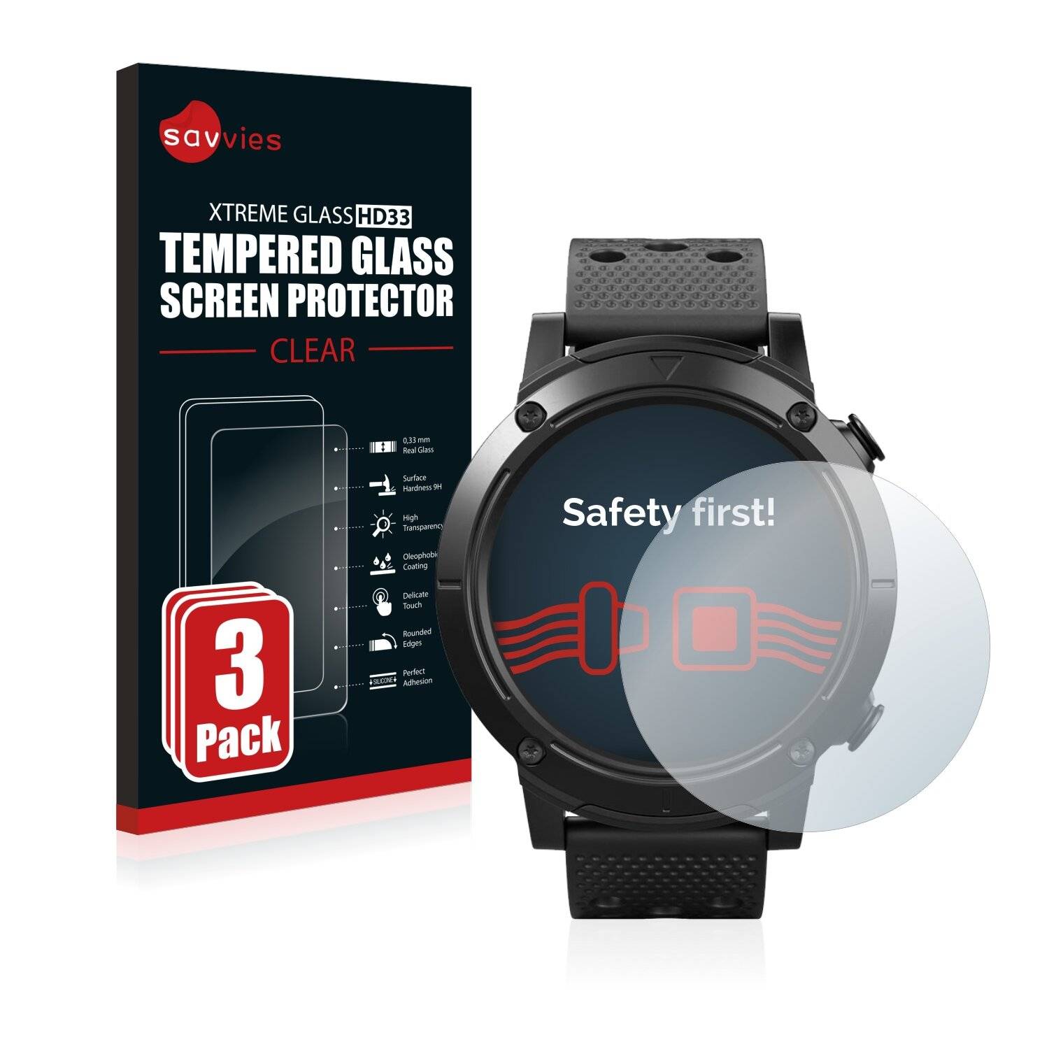 3x Savvies HD33 Clear Schutzglas für SilverCrest Smartwatch