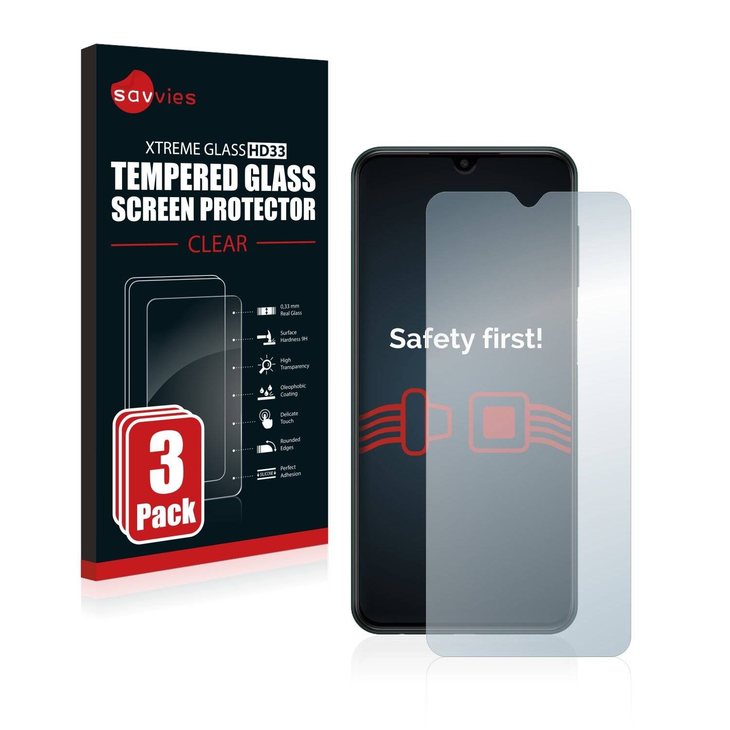 3x Savvies HD33 Clear Schutzglas für Samsung Galaxy