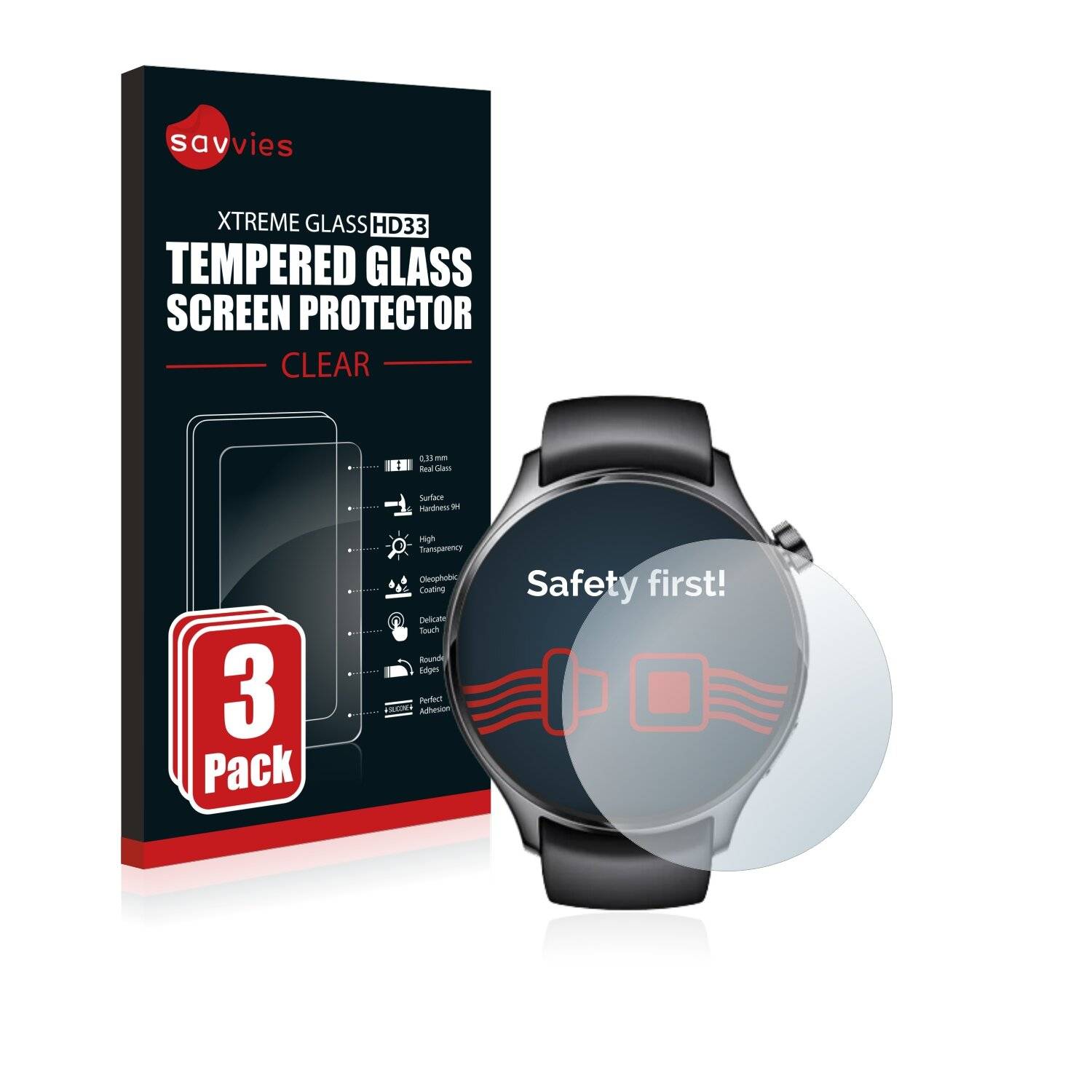 3x Savvies HD33 Clear Schutzglas für Xiaomi Watch S1