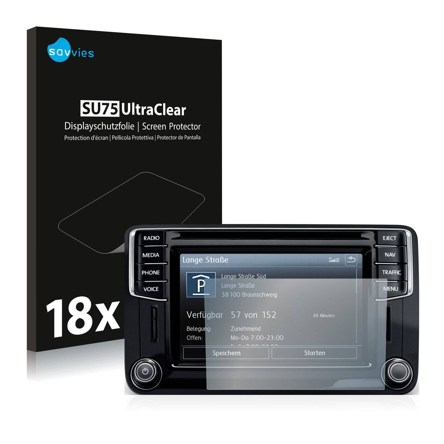 18x Savvies SU75 Displayschutzfolie für Volkswagen Jetta 2015 Discover Media 6.5