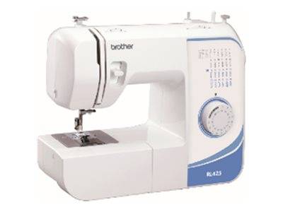 White Brother Nähmaschine mit blauen Akzenten und Einstellrädern, dargestellt in einem produktstilisierten Foto auf einfachem Hintergrund.