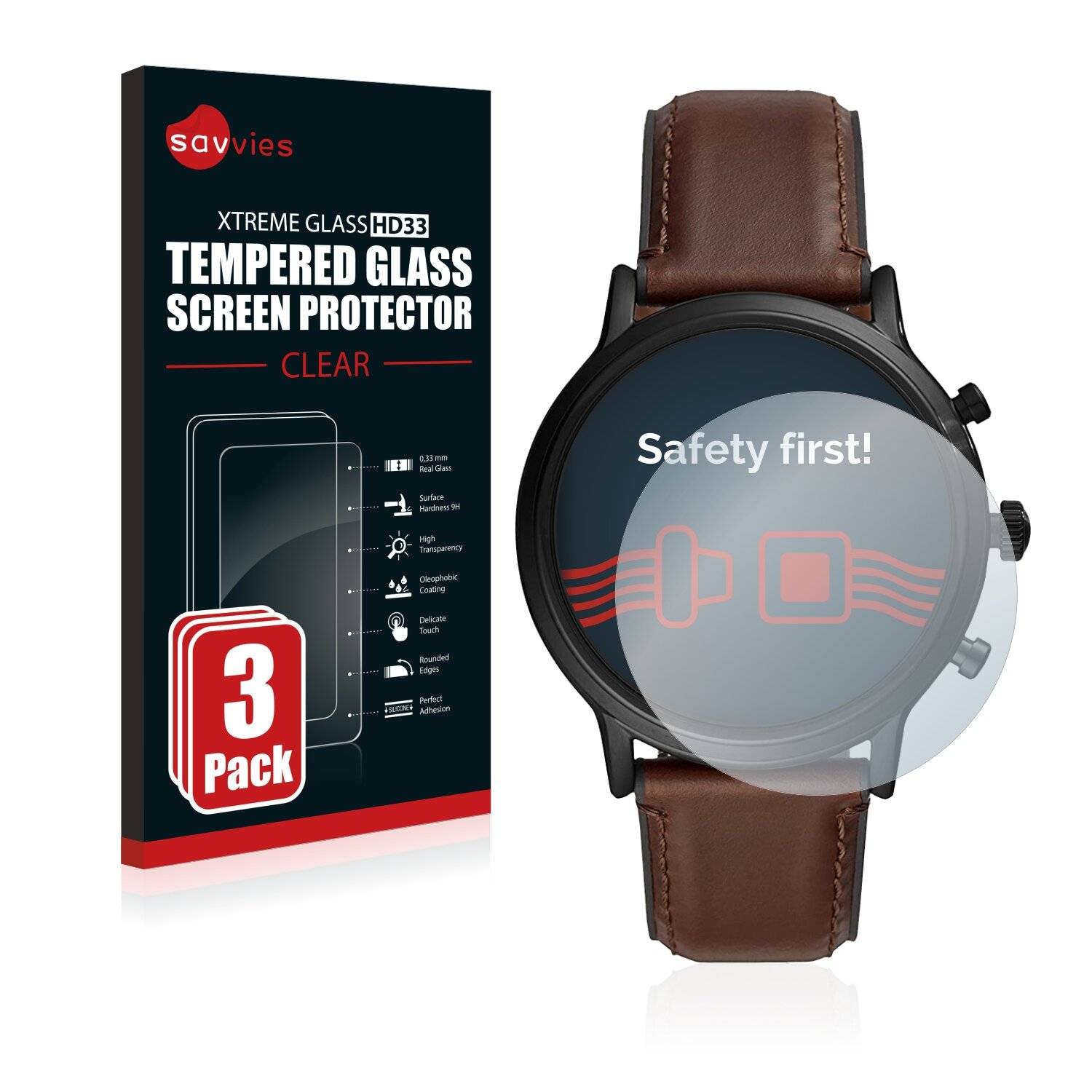 3x Savvies HD33 Clear Schutzglas für Fossil Gen